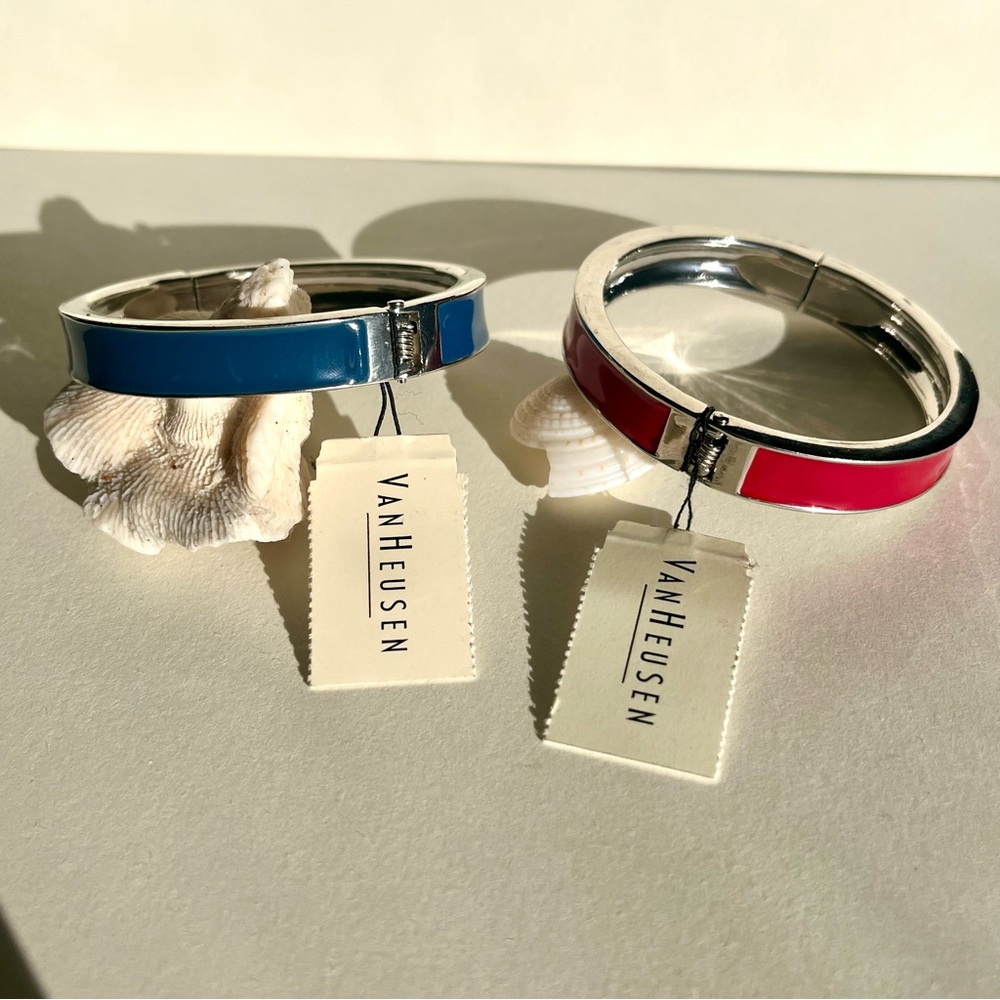NWT Van Heusen Silver Tone Clasp Bangle Set of Two